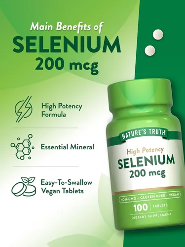 Vista 5 de Nature's Truth Tabletas de selenio de alta potencia de 200 mcg - 100 ct, paquete de 3