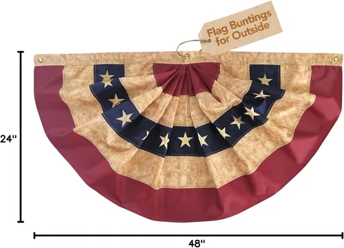 Vista 7 de Banderines bordados patrióticos manchados con té de Estados Unidos, 48 x 24 pulgadas, pancarta plisada con ojales de latón Té manchado patriótico