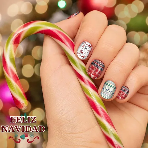 Vista 4 de 12 hojas de calcomanías de Navidad para uñas, tiras de esmalte de uñas, autoadhesivas, diseño de Papá Noel, árbol de Navidad, copo de nieve con 2