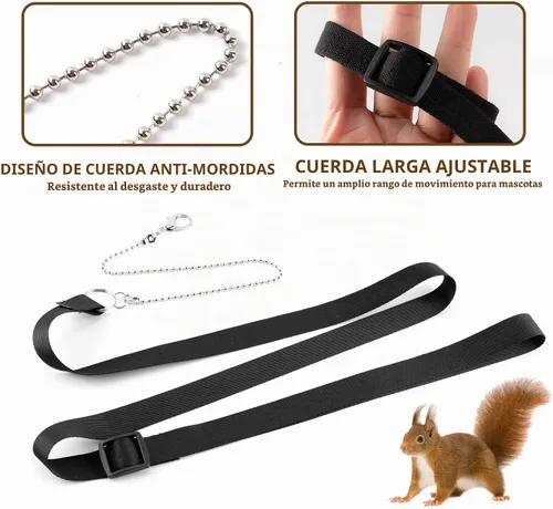 Vista 3 de Arnés y correa para ratas, 3 unidades, chaleco para caminar de animales pequeños, correa de cuerda de tracción ajustable para ardilla, jerbo, rata