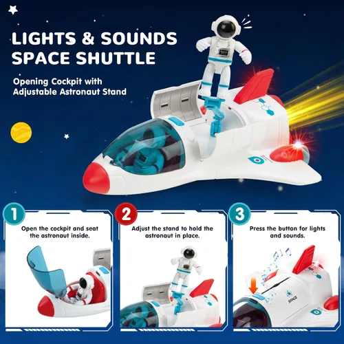 Vista 3 de AuntyFey Space Rocket and Shuttle Toy Set para niños con 2 figuras