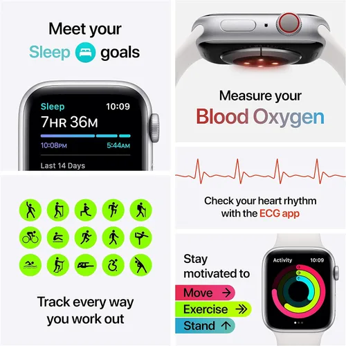 Vista 6 de Apple Watch Series 6 (GPS + Cellular, 44mm) - Silver Stainless Steel Case with White Sport Band (Renewed)