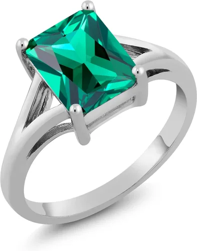 Vista 16 de Gem Stone King Anillo de compromiso solitario con diseño clásico de vástago dividido para mujer, plata de ley 925, piedra natal de piedra preciosa