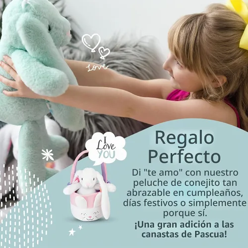 Vista 3 de Peluche de Conejo de Pascua Plushible, Tierno, Suave, Juguete de Peluche Bordado para Recién Nacidos, Niños, Niños y Niñas, 14 pulgadas Verde