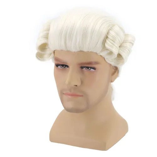 Vista 4 de BERON Judge Colonial - Peluca larga para hombre, color beige, para cosplay, disfraces de Halloween, peluca de fiesta de anime (adulto)