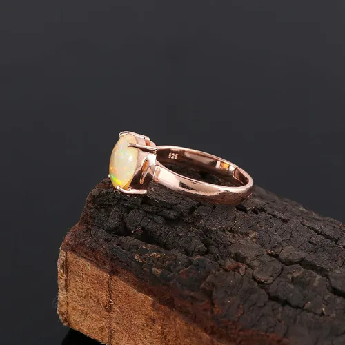 Vista 10 de 14K Gold Plated Natural Ethiopian Opal Ring - Adjustable Ring - 4-Prong 925 Sterling Silver Ring, Handmade, October Birthstone, Vintage Antique
