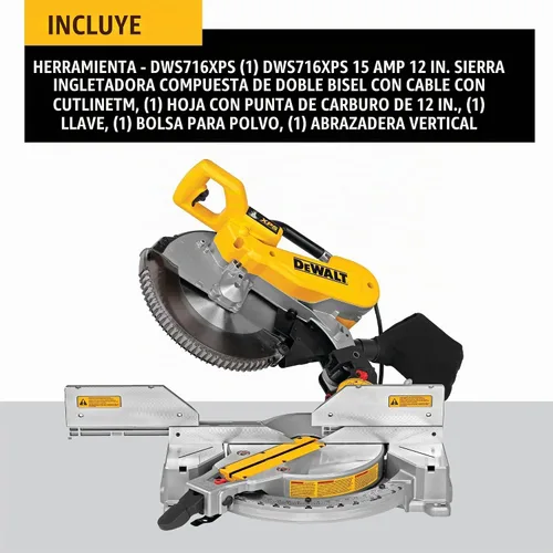 Vista 2 de DEWALT Sierra ingletadora, 12 pulgadas, doble bisel, compuesto, línea de corte XPS, 15 amperios (DWS716XPS)