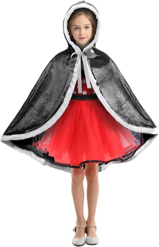 Vista 2 de OPBIN - Disfraz de princesa de piel con capucha para niñas, Navidad, Halloween, cumpleaños, juego de rol, cosplay