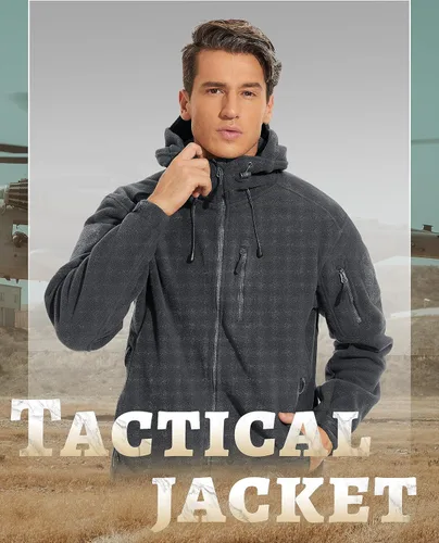 Vista 2 de TACVASEN Chaquetas tácticas con capucha para hombre, forro polar, para senderismo, caza, múltiples bolsillos