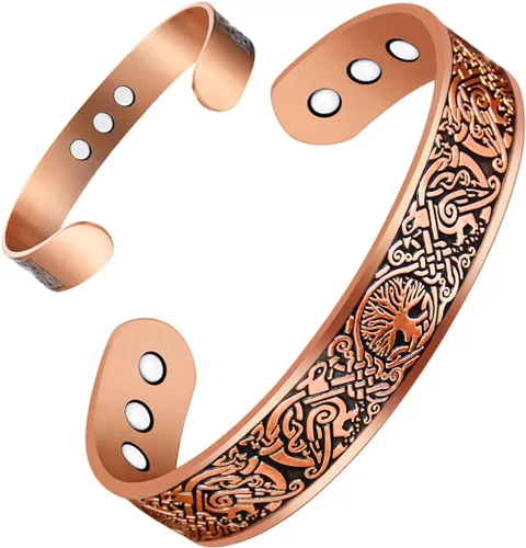 Vista 17 de Vicmag Pulsera de Cobre para Hombres Pulsera Magnética de Fuerza 9X para Hombres 99% Cobre Puro con Imanes de 5000 Gauss, Caja de Presentación