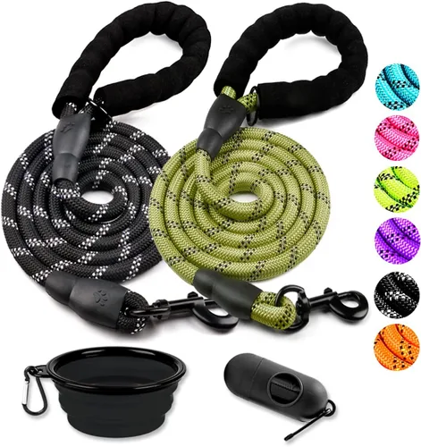 Vista 7 de COOYOO - Conjunto de 2 correas para perro de 5 pies, de alta resistencia, cómodo mango acolchado, correa reflectante para perros medianos y grandes