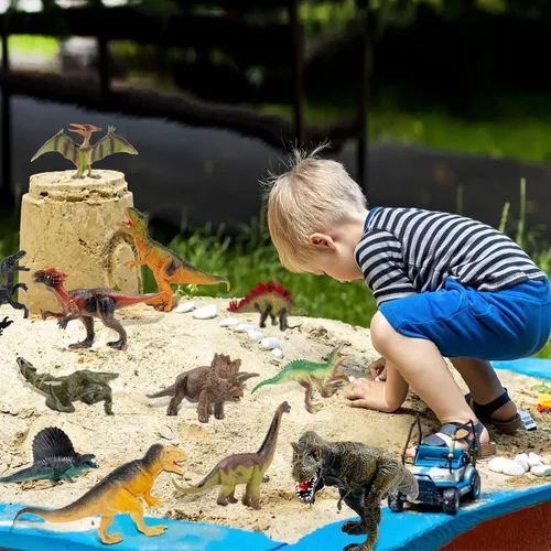 Vista 2 de OuMuaMua Juguetes de dinosaurio para niños de 3 a 5 años, paquete de 12 figuras realistas de dinosaurio de plástico que incluye T-Rex, estegosaurio