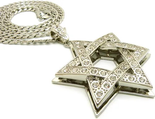 Vista 4 de NYFASHION101 Colgante de piedra superpuesta con estrella de David con collar de cadena cubana de 0.236 in 30 pulgadas en tono plateado, Metal
