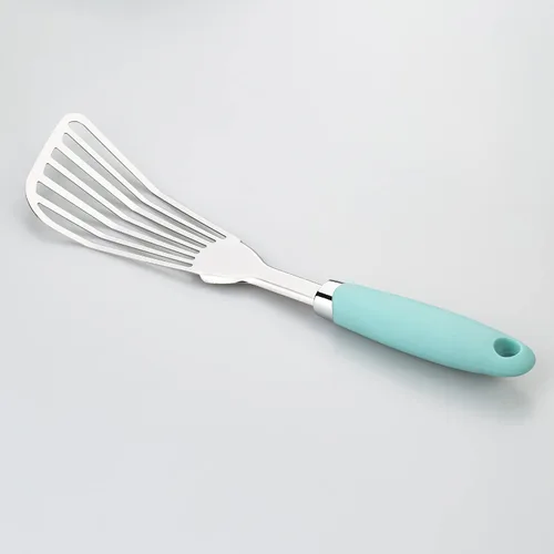 Vista 2 de Espátula para pescado de acero inoxidable 304, espátula ranurada con mango ergonómico antideslizante, Aqua Sky