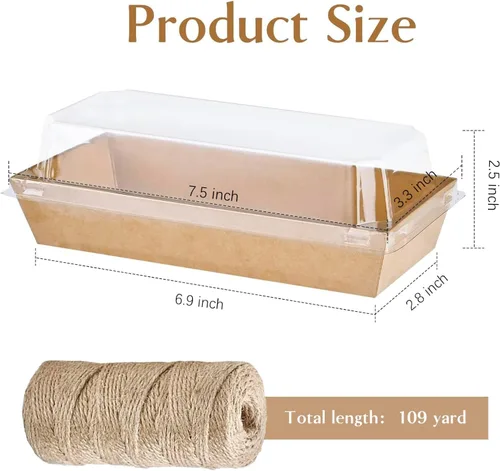 Vista 2 de ZORRITA 100 Pack 7.5"x3.3" Paper Charcuterie Boxes with Clear Lids Marrón-paquete de 100