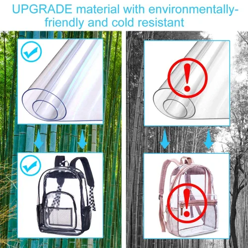 Vista 3 de Mochila escolar transparente y resistente de cloruro de polivinilo, para mujeres y hombres, talla única