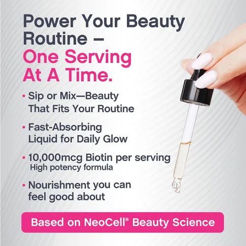 Vista 6 de NeoCell Biotin Liquid Drops 10000mcg 2 onzas líquidas Suplemento de acción rápida Sabor a bayas cabello, piel y uñas