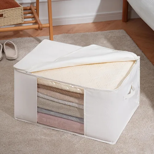 Vista 4 de TYEERS Bolsas de almacenamiento grandes con cremallera y ventana transparente, contenedores de almacenamiento de tela mezclada de algodón para ropa