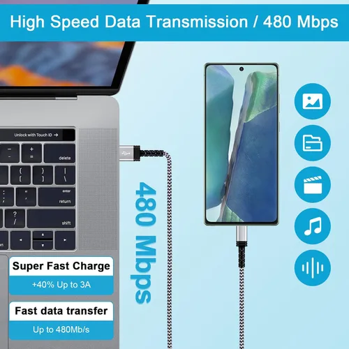 Vista 4 de Cable de carga automática para teléfono Android C, [3 pies+5 pies + 6 pies] USB A a USB tipo C, cable de carga rápida con puerto C para Google Pixel