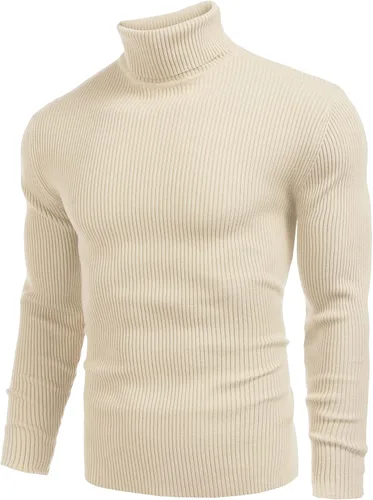 Vista 2 de COOFANDY Suéter casual de cuello alto de punto acanalado ajustado para hombre