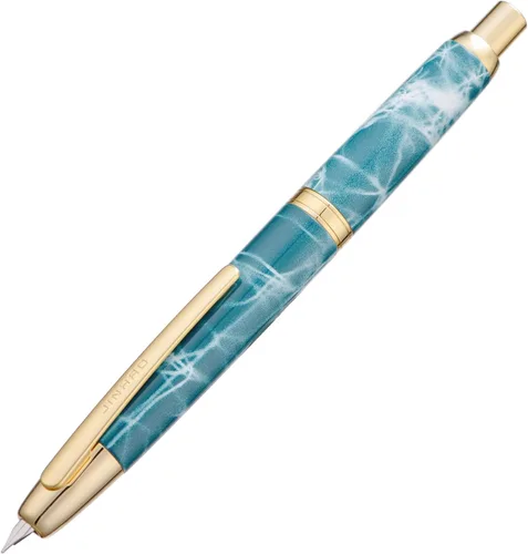 Vista 16 de Jinhao 10 Press Pluma estilográfica con caja, punta mediana retráctil de oro mate cepillado con juego de convertidor de tinta (clip dorado)