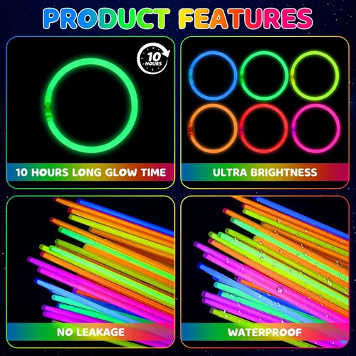 Vista 4 de Mega-L Glow Sticks suministros de fiesta, recuerdos de fiesta que brillan en la oscuridad, 100 collares ultra brillantes de 8 pulgadas y pulseras
