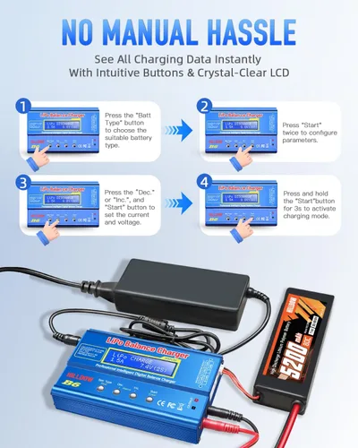 Vista 5 de Cargador de Batería B6 80W Mini Lipo Cargador/Descargador de Equilibrio con Fuente de Alimentación para Batería LiPo/Li-ion/Life(1-6s) NiMH/NiCd