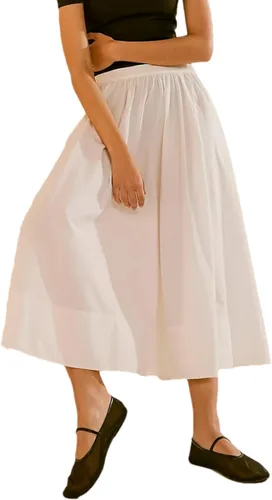Vista 6 de Zontroldy Falda midi de moda para mujer, cintura elástica, plisada, casual, de algodón, con bolsillos