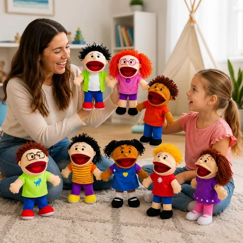 Vista 6 de Fun Express – Muñecos de felpa Happy kids Colección multiétnica (1 paquete de 8), Multicolor
