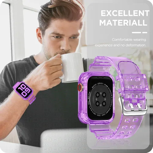 Vista 337 de DABAOZA - Correa transparente compatible con Apple Watch con estuche protector, correa deportiva de TPU con brillo para mujeres y hombres