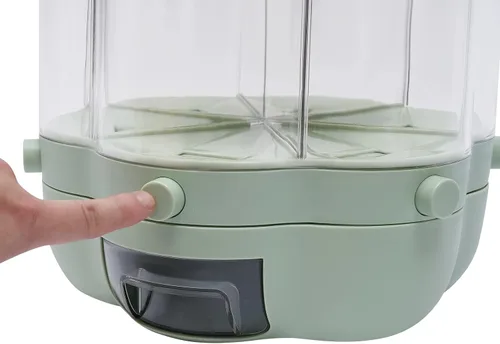 Vista 6 de Dispensador de granos para encimera, dispensador de almacenamiento de alimentos giratorio de 360°, dispensador de granos para el hogar, contenedor