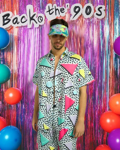 Vista 2 de kasahara Traje de los años 80 y 90 para hombre, camisa hawaiana retro y conjunto corto para hombre, ropa de los años 80, disfraz de los años 90