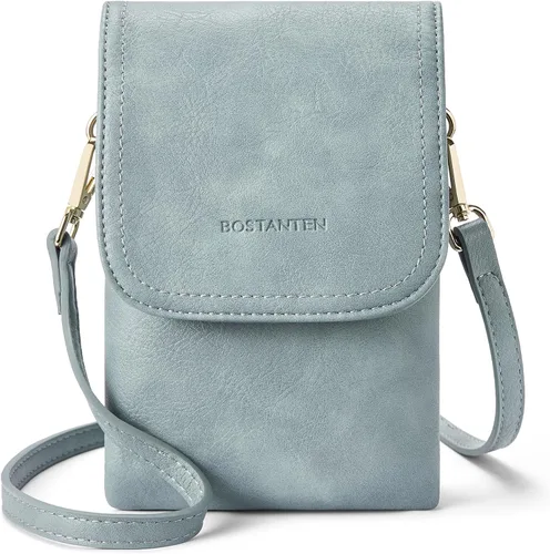 Vista 17 de Bolso bandolera pequeño de piel vegana BOSTANTEN para mujer, con diseño de cartera para celular, con correa ajustable A-01-retro Marrón