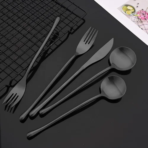 Vista 6 de JASHII Juego de cubiertos mate de acero inoxidable 304 de 24 piezas, incluye cuchillos para carne, servicio para 4, mango redondo, acabado satinado