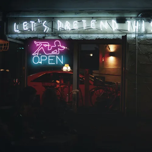 Vista 7 de Señal de neón abierta señora atractiva señora LED Bar signos para pared hotel tienda club decoración Dimmable Blue Letter Neon Light, Acrylic Neon