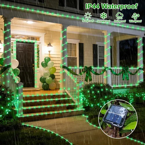 Vista 5 de QITONG Paquete de 2 luces solares verdes, cada cadena de 100 luces LED de 33 pies para exteriores, 8 modos de luces de hadas en tubo de PVC