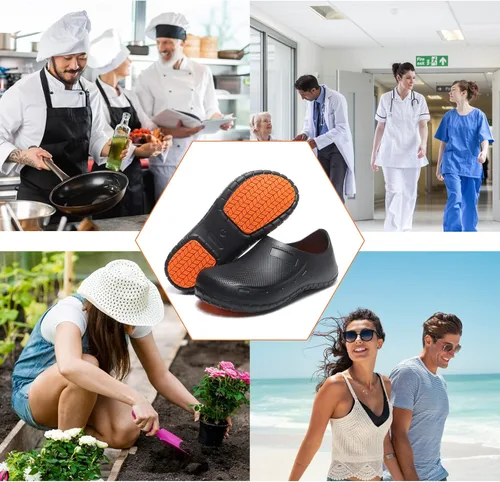Vista 5 de Zapatos de chef para hombre, zapatos para cocina, zapatos de trabajo antideslizantes para mujer, zuecos cómodos para enfermera, zapatos de cocodrilo