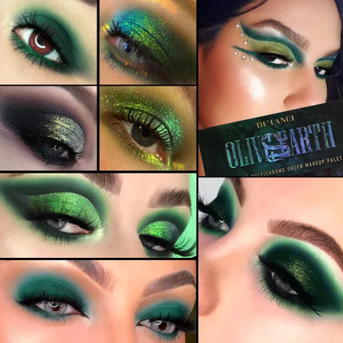 Vista 2 de Paleta de sombra de ojos verde oliva, sombra de ojos multicolor marrón y verde para ojos ahumados nudes, 12 colores brillantes pigmentados mate