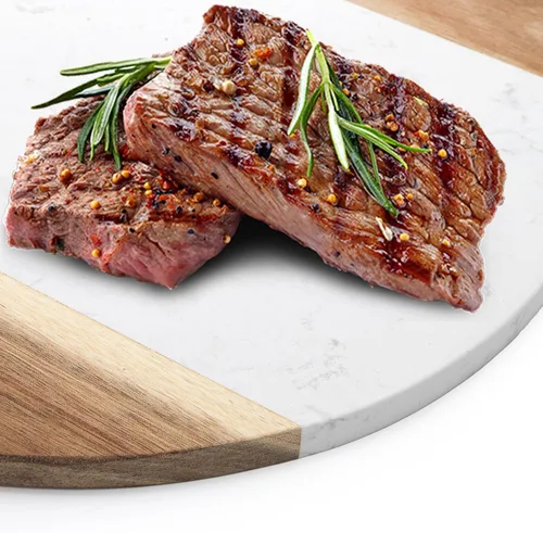 Vista 3 de Okllen Tabla de queso de mármol de 12 pulgadas y tabla de servir de madera de acacia, bandeja redonda de mármol hecha a mano para queso, embutidos