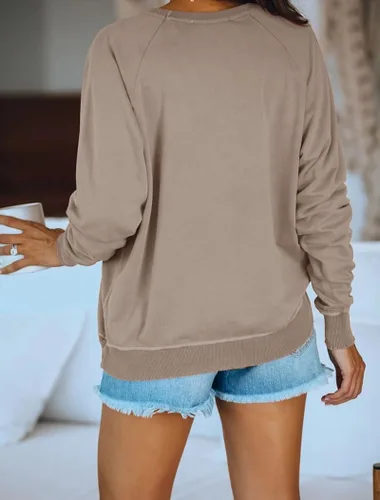 Vista 2 de PRETTODAY Sudaderas casuales de cuello redondo para mujer, manga larga, estilo raglán, color liso, holgadas