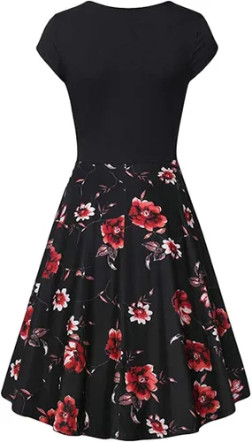 Vista 2 de YMING Womens 1950s Vintage Floral Print Wrap Dress A Line Flared Swing Dress Cocktail Party Pleated Dresses
