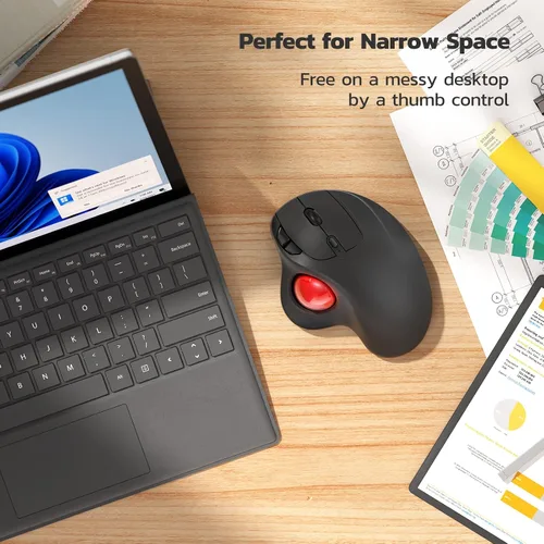 Vista 6 de Nulea Ratón Trackball Inalámbrico M501, Ergonómico Recargable, Control Fácil con el Pulgar, Seguimiento Preciso y Suave, Conexión de 3 Dispositivos