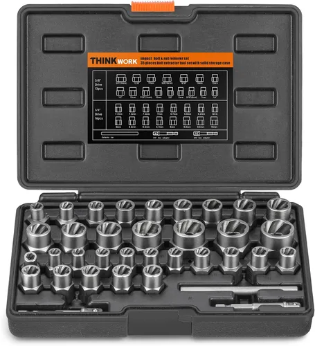 Vista 9 de THINKWORK Kit extractor de pernos, juego de 18 piezas de enchufes extractores de tuercas, removedor de pernos redondeados de 3/8 pulgadas