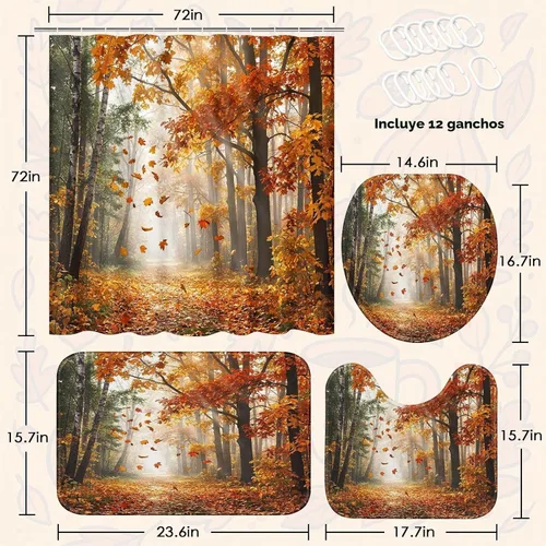 Vista 3 de ArtSocket Juegos de baño de otoño con cortina de ducha y alfombras, arce