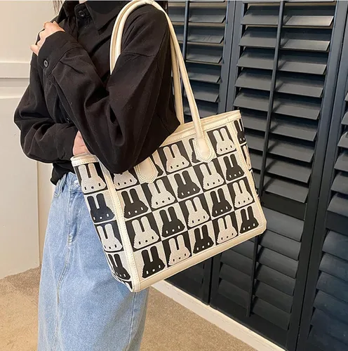 Vista 4 de Waiyqju conejo combinación patrón imitación cuero mujer moda bolso de mano
