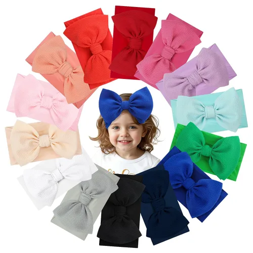 Vista 15 de YanJie Diademas para bebé, hechas a mano, de nailon, elásticas, con lazos para el pelo, para recién nacidos, niñas, niños pequeños y niños en negro
