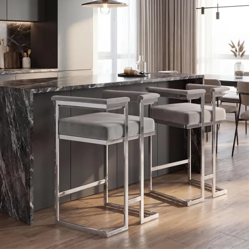 Vista 8 de DUOMAY Juego de 2 taburetes de bar modernos, taburete de 26 pulgadas de altura de mostrador con acabado cromado de metal, silla de isla de cocina