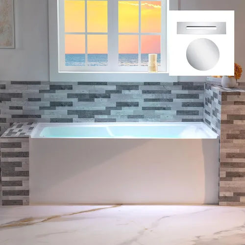 Vista 15 de WOODBRIDGE Bañera rectangular de acrílico de 60 pulgadas en blanco con drenaje derecho, drenaje desplegable de níquel cepillado incluido BA6030R
