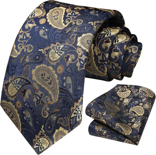 Vista 170 de HISDERN Corbatas para hombre, corbata de cachemira y bolsillo cuadrado tejido clásico floral para hombre, corbata de fiesta de boda