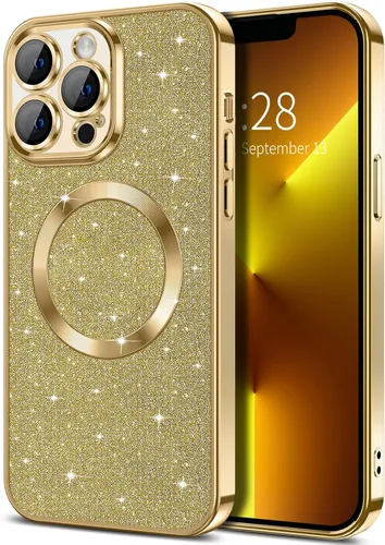 Vista 28 de Hython para iPhone 16 Funda con chispas brillantes, fundas transparentes magnéticas con protector de lente de cámara [Compatible con MagSafe]